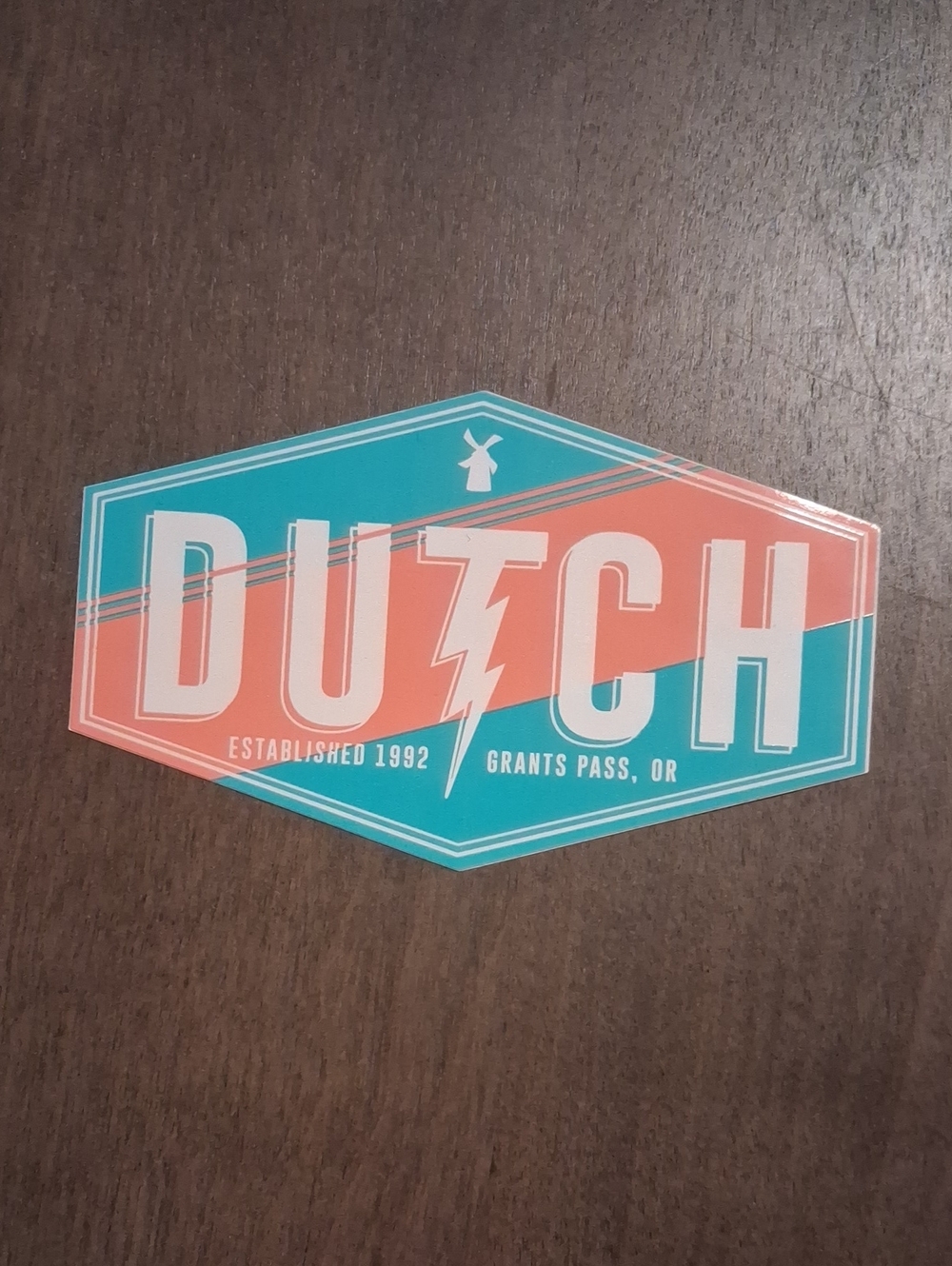 Dutch Bros Grants Pass Established 1992 Hexagon Sticker Blue & Red